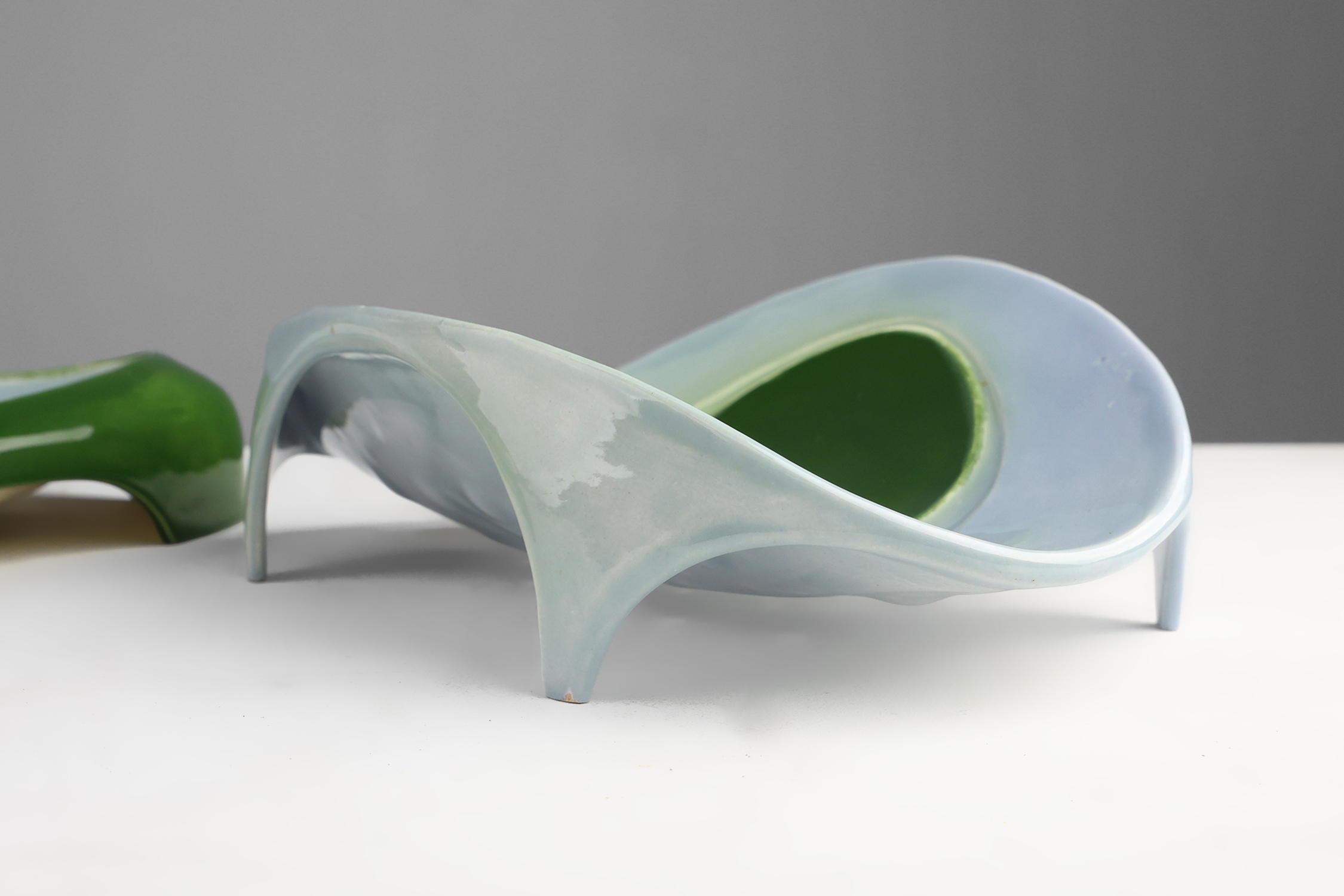 Rare Art Nouveau ceramic 3-piece asparagus set by Julius Dessler, Austria ca. 1900thumbnail